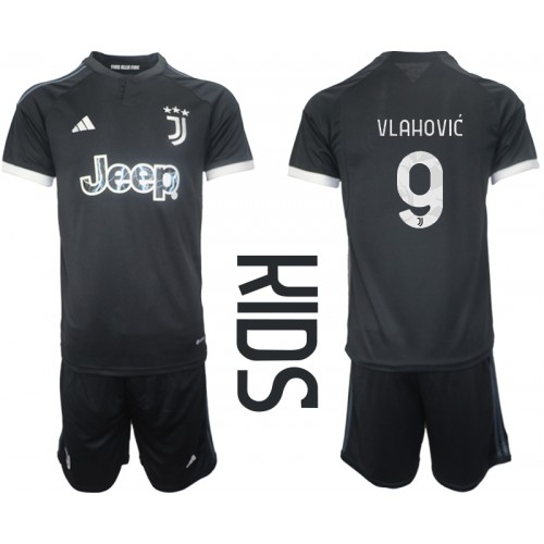 Fotbalové Dres Juventus Dusan Vlahovic #9 Dětské Alternativní 2023-24 Krátký Rukáv (+ trenýrky)